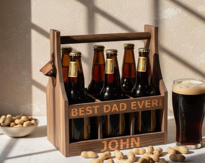Personalized Beer Caddy, Wooden beer Carrier,  Six Pack Beer Holder: Father's Day Gift, Best Dad Ever, Gift for him,  Christmas Gift