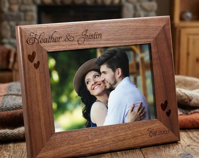Personalized engraved Walnut frame, Customized photo frame, 4x6, 5x7, 8x10 frame, Anniversary Gift, Couples Gift, Engagement Gift