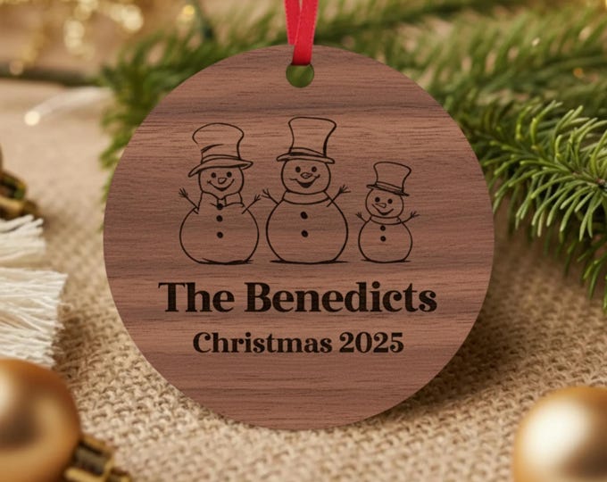 Personalized Walnut Wood Christmas Ornament: Laser Engraved Family Keepsake