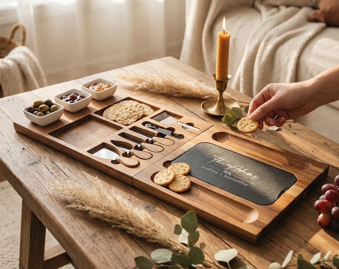 Personalized Charcuterie Board Set | Custom Engraved Cheese Board Gift for Couple | Hosting, Anniversary, Engagement Cutting Boards Gifts