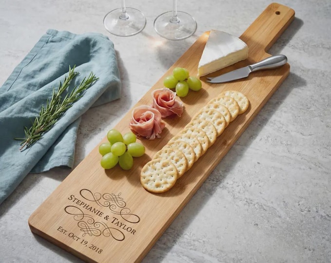 Personalized Bamboo Baguette Board - Custom Charcuterie Serving Tray - Unique Wedding Housewarming Keepsake