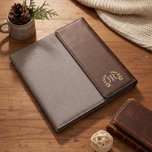 Portefeuille en cuir personnalisé | Bloc-notes en toile à monogramme avec bloc-notes | Cadeau de remise des diplômes et d'affaires pour patron, enseignant, collègue