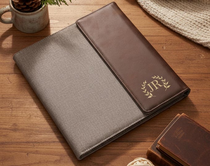 Personalized Leather Portfolio | Monogrammed Canvas Padfolio with Notepad | Graduation & Business Gift for Boss, Teacher, Coworker