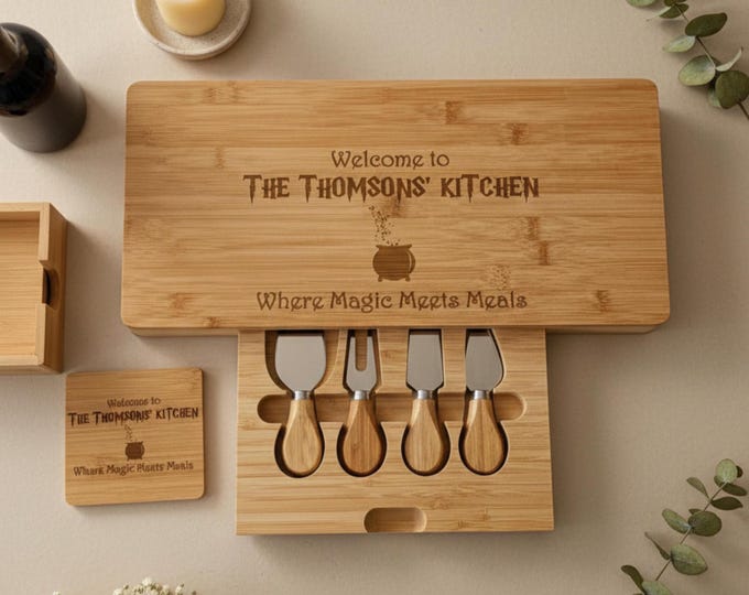 Personalized Charcuterie Board, Wizard Design: Custom Engraved Bamboo Cheese Board, Magical Gift, Housewarming Gift, Kitchen Gift, Host Gift