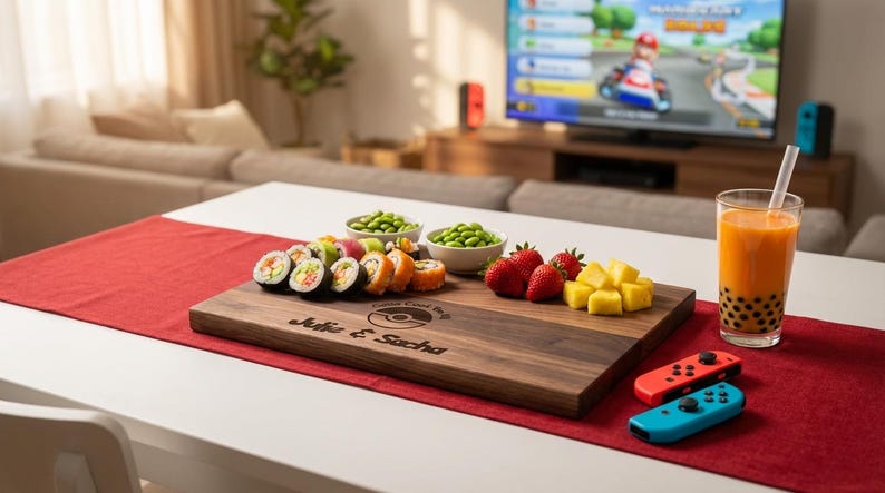 Personalized cutting board – Pokémon: Custom Engraved "Gotta Cook 'Em All!" in Pokémon Font with Couple Names & Date, Unique Gamer Gift zdjęcie 4