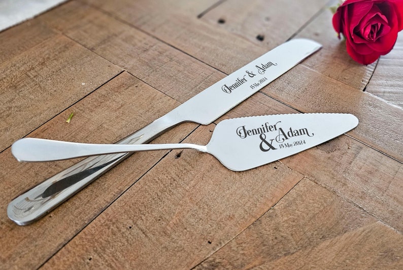 Personalized Wedding Cake Knife and Server Set: Laser Engraved with Four Color Options, Custom knife and server set, wedding gift Bild 8