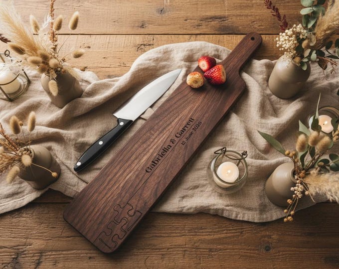 Personalized Cutting Board, Custom Engraved Bread Board: Puzzle Themed, Gift for The Couple, Weddings, Anniversaries, and Housewarming Gifts