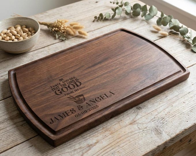 Personalized cutting board, Religious Housewarming Gift: Engraved Charcuterie Board With a Bible Verse, Christian Couples Gift