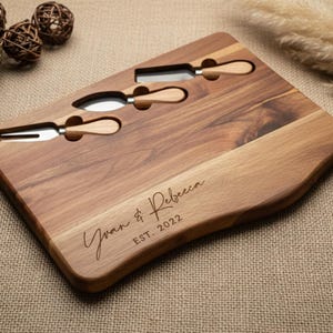 Personalized live edge cutting board, custom laser engraved board, housewarming gift, Gift for the couple, wedding gift, Christmas gift With tools