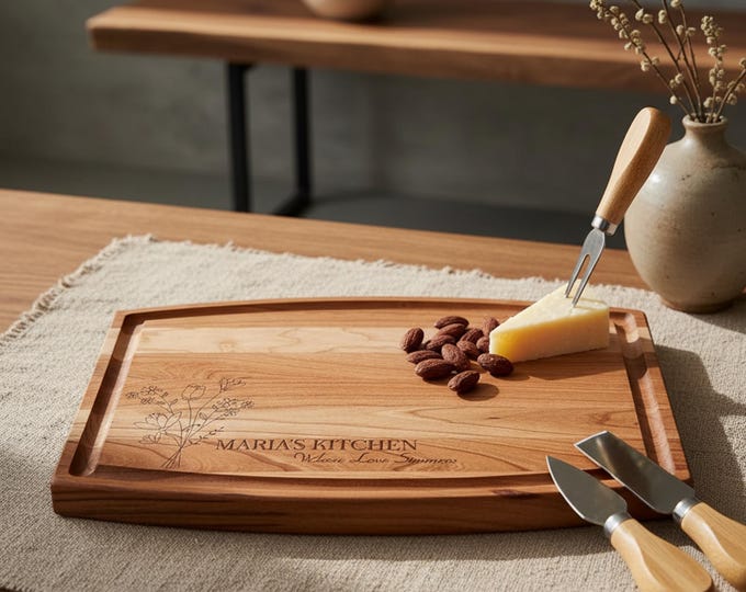 Personalized cutting board, Gift for Mom, Custom Engraved Charcuterie Board, Mother's Day Gift, Grandma Gift, Wife Gift, Flower Board
