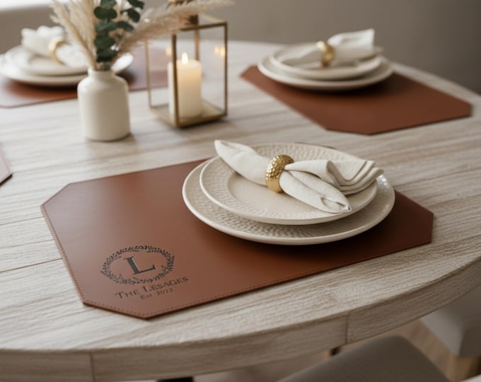 Personalized Leatherette Placemats for Dining Table, Monogrammed Placemat, Customized  Kitchen Decor, Housewarming Gift, Gift for the couple