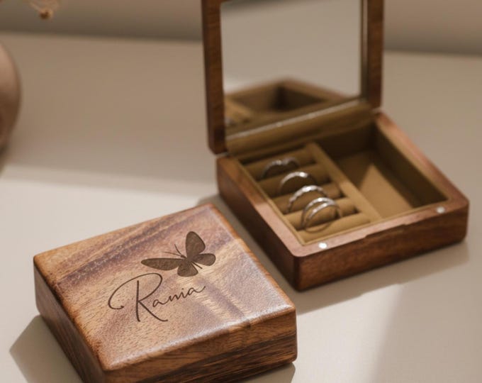 Personalized Travel Jewelry Box - Butterfly Lover: Custom Engraved Wooden Jewelry Organizer, Gift for Bridesmaids, Grandmas, Mother’s Day