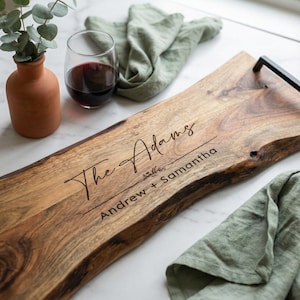 Personalized Live Edge Serving Tray - Custom Serving Tray - Laser-Engraved Family Name - Monogrammed Tray - Housewarming Gifts