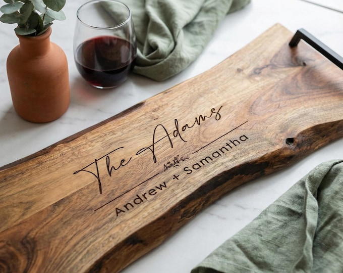 Personalized Live Edge Serving Tray - Custom Serving Tray - Laser-Engraved Family Name - Monogrammed Tray - Housewarming Gifts
