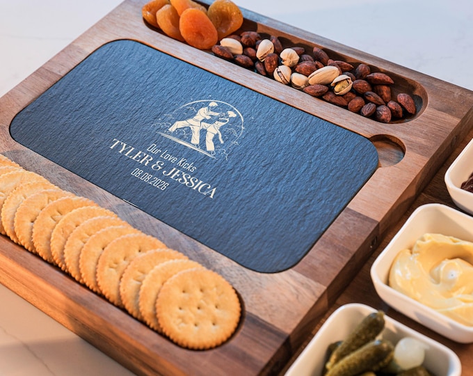Personalized Charcuterie Set - Custom Engraved Cutting Board: Couple Kung Fu, Martial Arts Enthusiasts, Fighting Stance, Hosting gift
