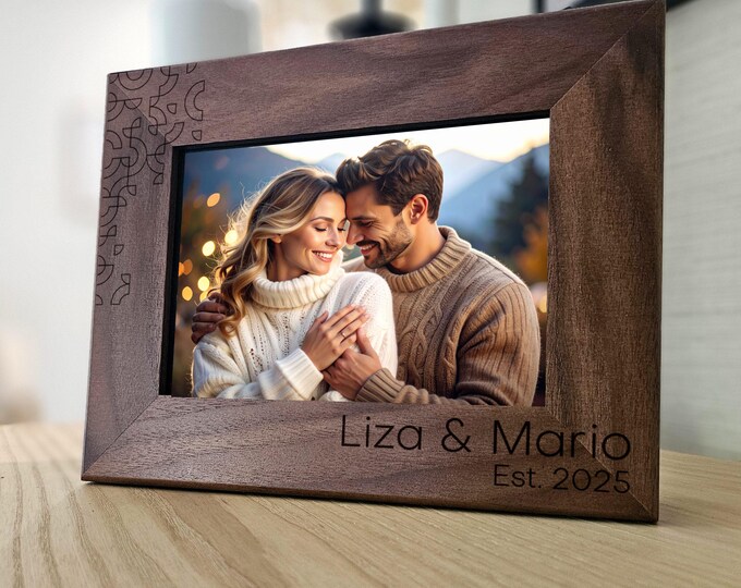 Custom Picture Frame, Unique Couples Gift, Personalized Picture Frame, Customized Wood Photo Frame, Engagement Gift, Modern Newlywed Gift