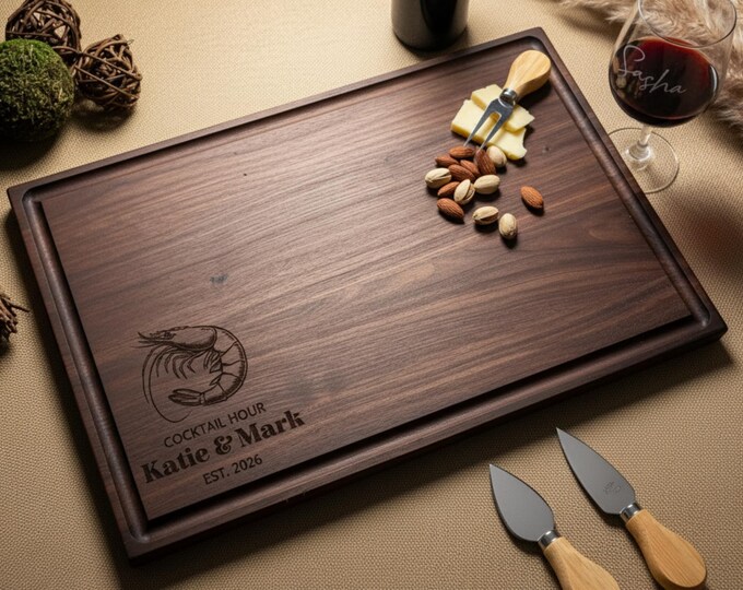 Personalized Cutting Board – Seafood Lover: Custom Engraved Charcuterie Board, Chef, Nautical Kitchen Decor, Shrimp Themed, Anniversary Gift
