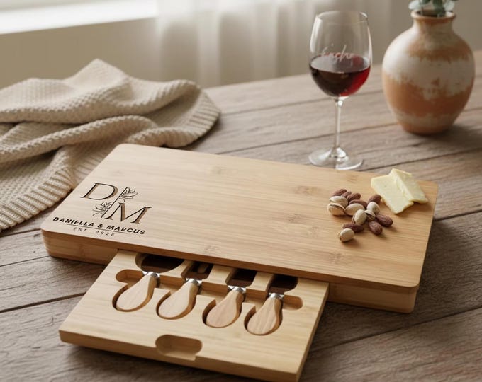 Personalized Charcuterie Board, Custom Engraved Cheese Board, Wedding Gift, Floral, Couples Gift, Anniversary Gift, Housewarming Gift