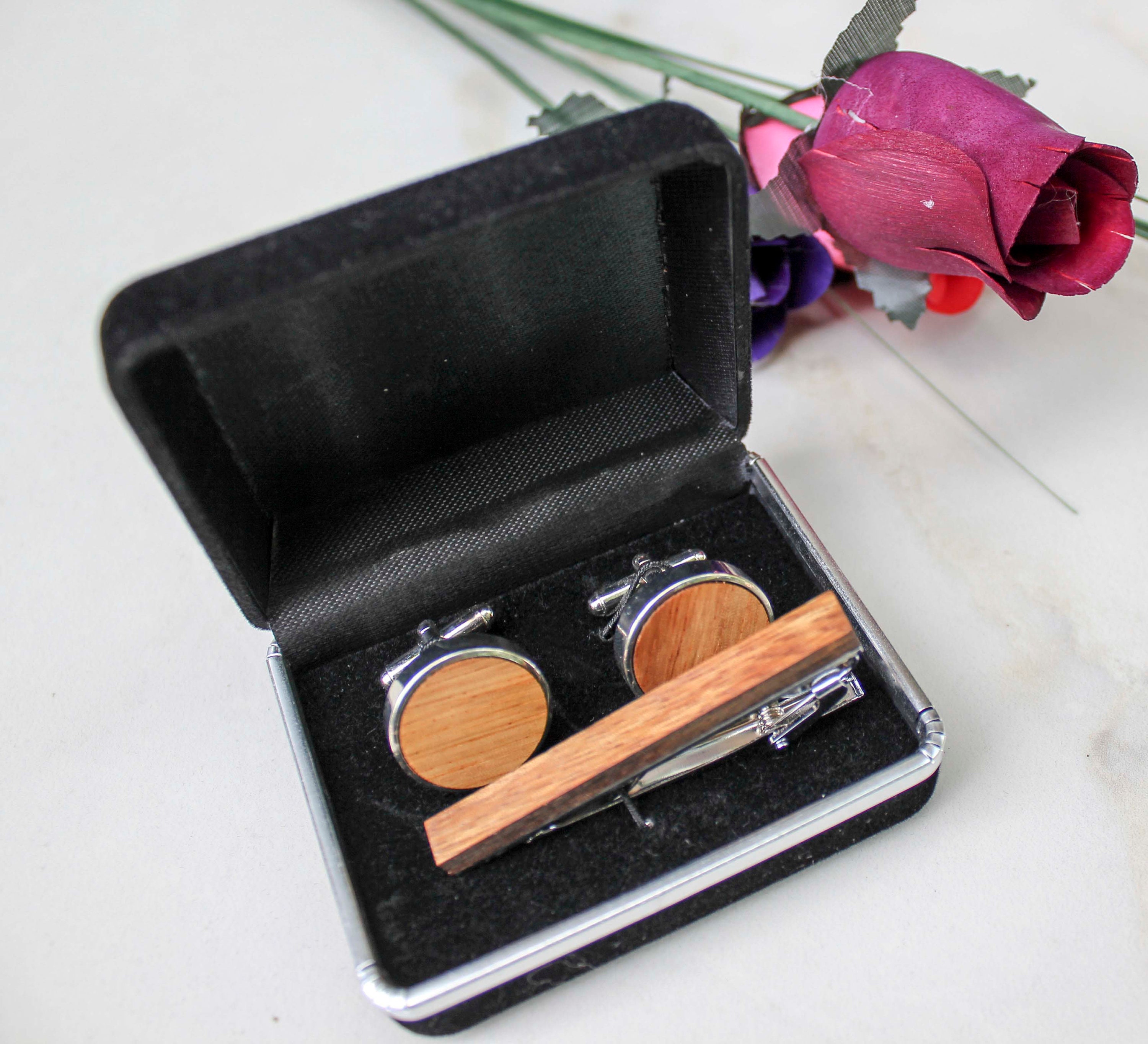 Personalized CuffLinks and tie clips, Wooden CuffLinks, Engraved Cuff