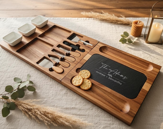 Personalized Charcuterie Board Set | Custom Engraved Cheese Board Gift for Couple | Hosting, Anniversary, Engagement Cutting Boards Gifts