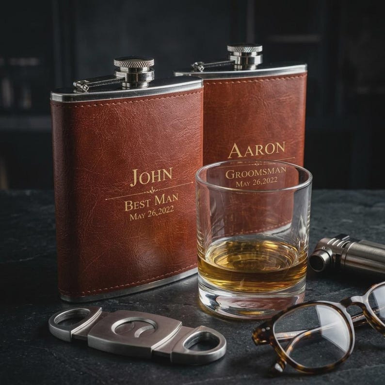 Personalized Engraved Flask – 8 Oz Stainless Steel Vegan Groomsmen Gift ...