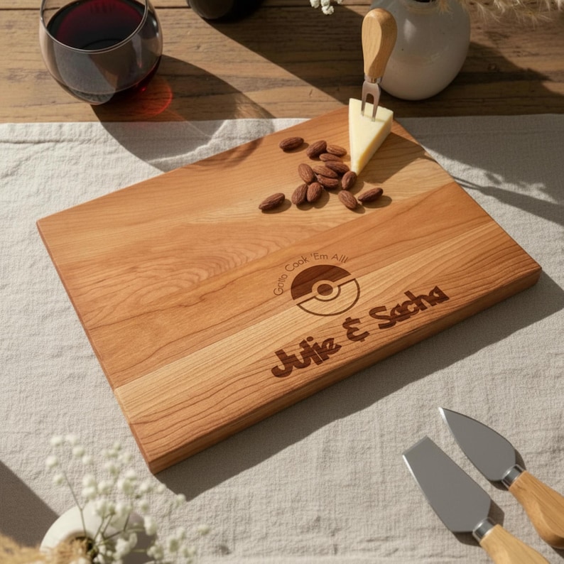 Personalized cutting board – Pokémon: Custom Engraved "Gotta Cook 'Em All!" in Pokémon Font with Couple Names & Date, Unique Gamer Gift zdjęcie 14