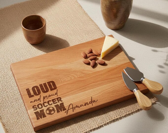 Personalized Cutting Board – Soccer Mom: Custom Engraved Charcuterie Board | Sports Moms, Mother's Day, Birthday Gift, Kitchen Gift