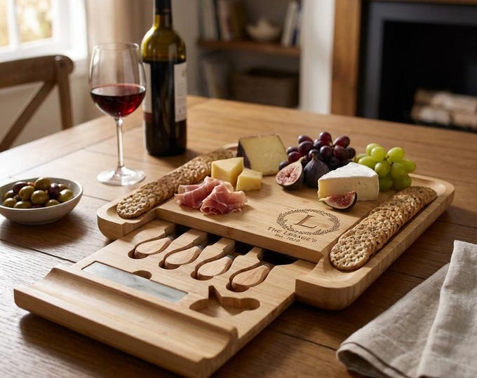 Personalized cheese board set, Custom cheese board set, Engraved cutting board, Wedding gifts, Gifts for the couple, Christmas gifts
