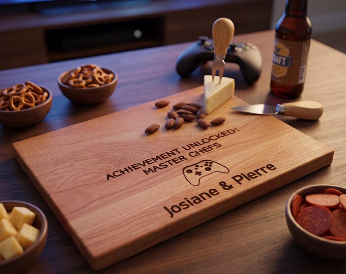 Gamer Couple Gift | Personalized Cutting Board & "Achievement Unlocked" Geeky Wedding Present