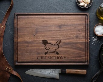 Personalized Cutting Board for Chef, Custom Engraved Wooden Platter, Gift for Him