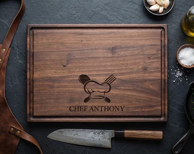 Personalized Cutting Board for Chef, Custom Engraved Wooden Platter, Gift for Him