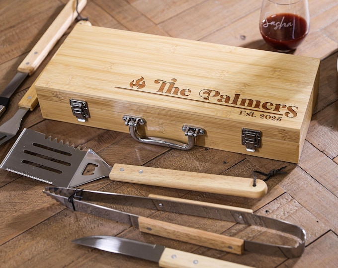 Personalized BBQ Grill Tool Kit Set, Engraved BBQ set, Customized Utensil Set, Family BBQ Gift, Housewarming, Christmas Gift