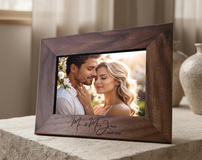 Custom Picture Frame, Gift for the Couple, Personalized Picture Frame, Customized Wood Photo Frame, Engagement Gift, Newlywed Gift
