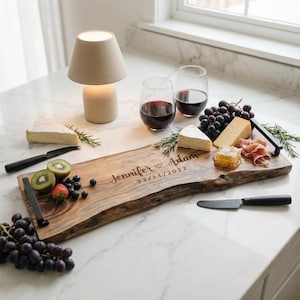Personalized Live Edge Serving Tray with Handles - Custom-Engraved Wedding Anniversary Platter - Gift for the couple