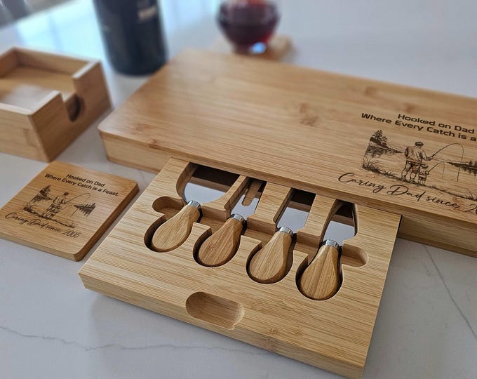 Personalized Charcuterie Board – Fishing With Dad: Custom Engraved Cheese Board, Nice Birthday or Father's Day Gift, Father and Son Memories