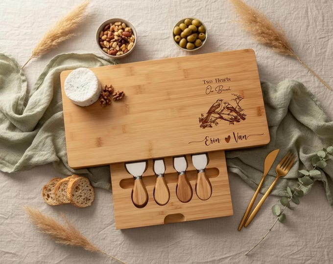 Personalized Wooden Charcuterie Board – Birds Watching: Custom Engraved Cutting & Serving Board, Housewarming, Engagement and Wedding Gift