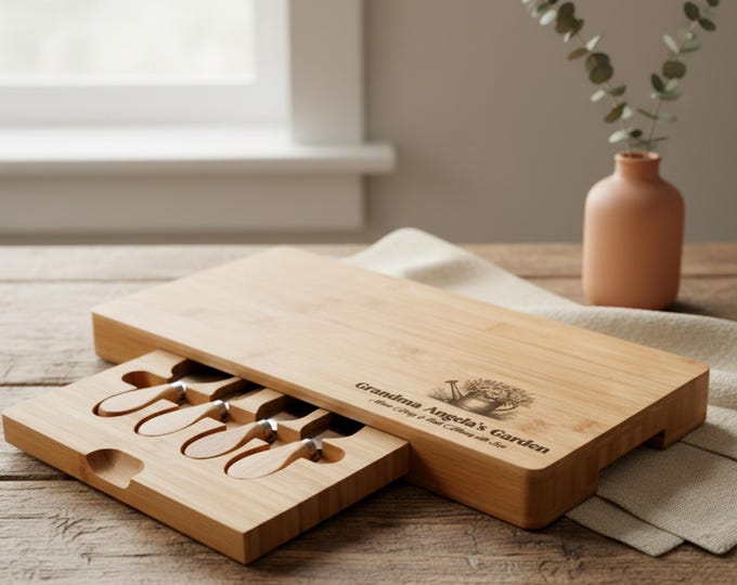 Personalized Charcuterie Board, Grandma Gift: Custom Engraved Cheese Board with Tools, Kitchen Gift, Christmas Gift, Birthday Gift