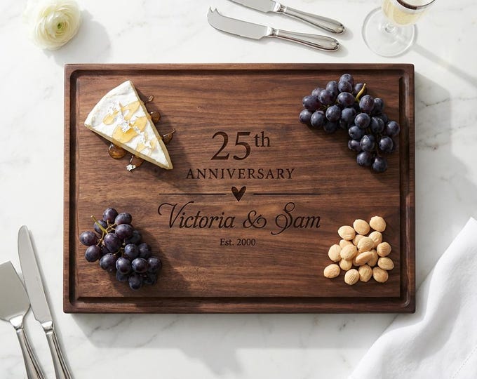 Personalized Cutting Board – 25th Anniversary Gift: Customized Cutting Board, Wedding Anniversary Charcuterie Board, Gift For Parents