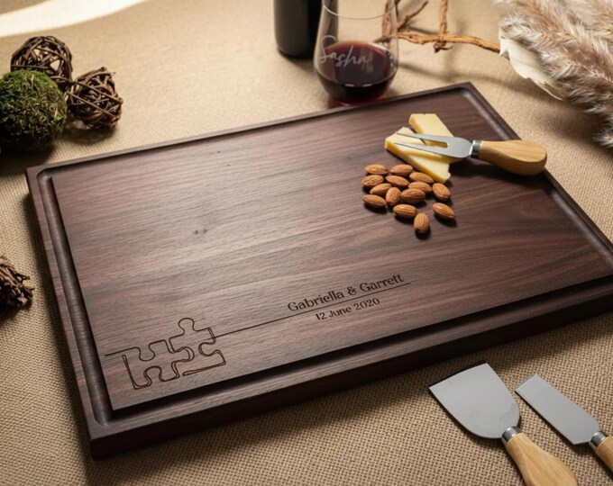Personalized cutting board, Puzzle Themed: Custom Engraved Charcuterie Board, Couples Gift, Wedding Gift, Anniversary Gift, Engagement Gift