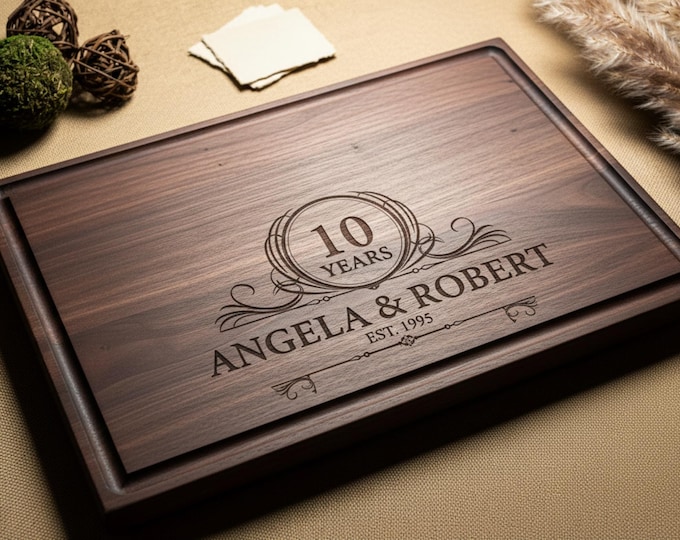 Personalized Cutting Board, 10 Years Anniversary: Custom Engraved Charcuterie Board, Couples Gift, Parent Gift, 10th Wedding Anniversary