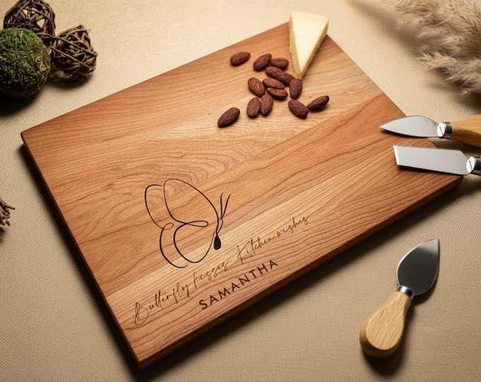 Personalized cutting board, Butterfly: Custom Engraved Charcuterie Board, Kitchen Gift for Her, Grandma Gift, Gift for Mom, Birthday Gift