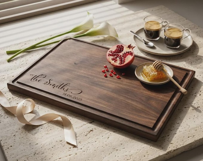 Personalized Wooden Cutting Board, Custom Engraved Family Charcuterie Tray, Wedding Gift for Couple