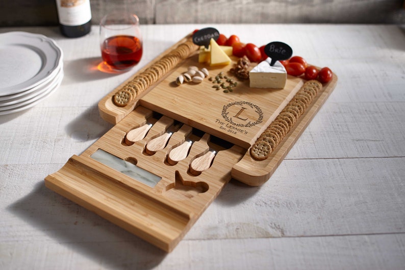 Cheese Board Set made from high-quality wood, engraved your chosen name and initials name is the Greatest Gift for Camper