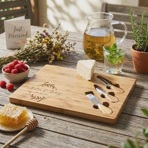 Personalized Bamboo Cheese Board Set, Custom Engraved Charcuterie Platter, Wedding gift image 7