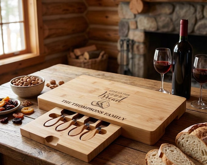 Personalized Bible Verse Charcuterie Board Set | "Daily Bread" Bamboo Cheese Platter & Christian Housewarming Gift