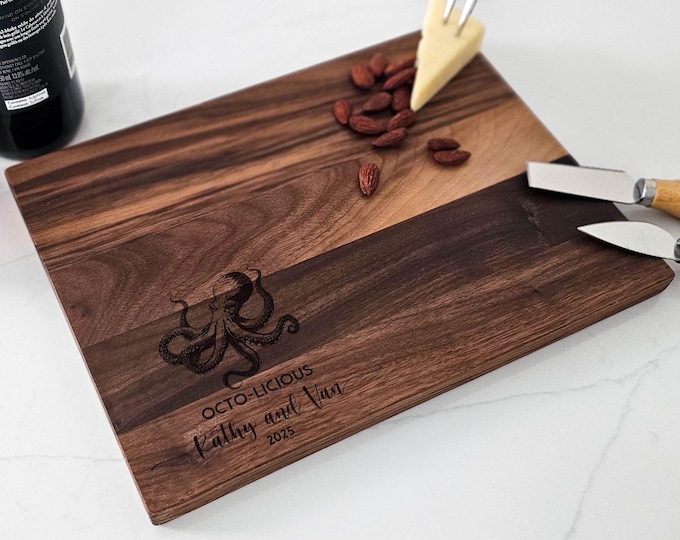 Personalized Cutting Board – Octopus: Custom Engraved Charcuterie Board, Seafood, Ocean, Chef, Kitchen Decor, Nautical, Coastal Board Gift