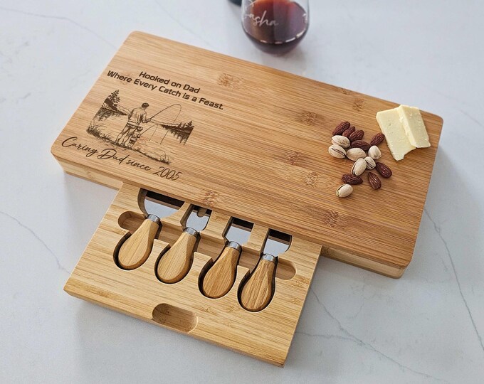 Personalized Charcuterie Board – Fishing With Dad: Custom Engraved Cheese Board, Nice Birthday or Father's Day Gift, Father and Son Memories