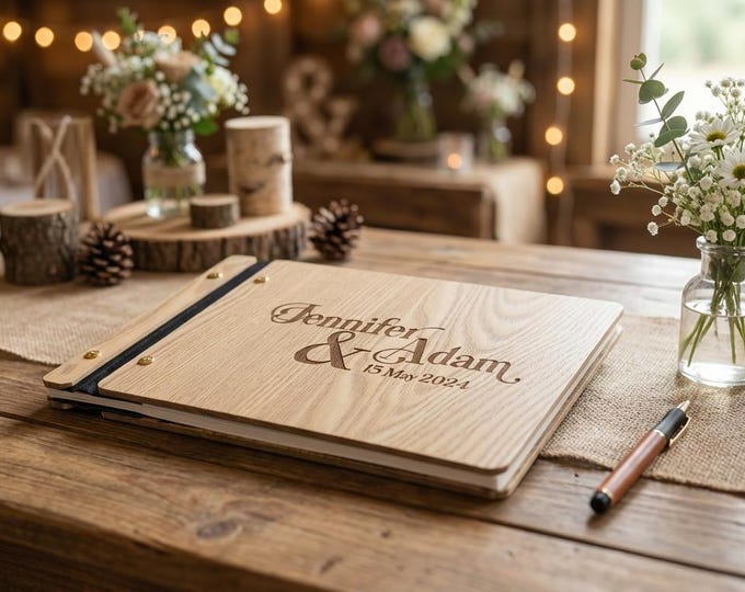 Personalized Wedding Guest Book | Custom Wood Photo Album & Rustic Polaroid Reception Sign In