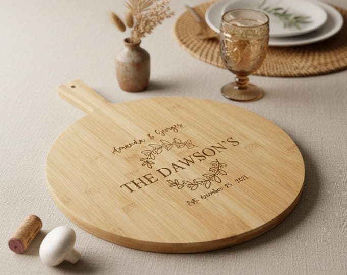 Personalized Pizza Board: Custom-Engraved Bamboo Pizza Peel | Housewarming, Wedding, Kitchen Decor, Hosting, Engagement, Couple Unique Gift
