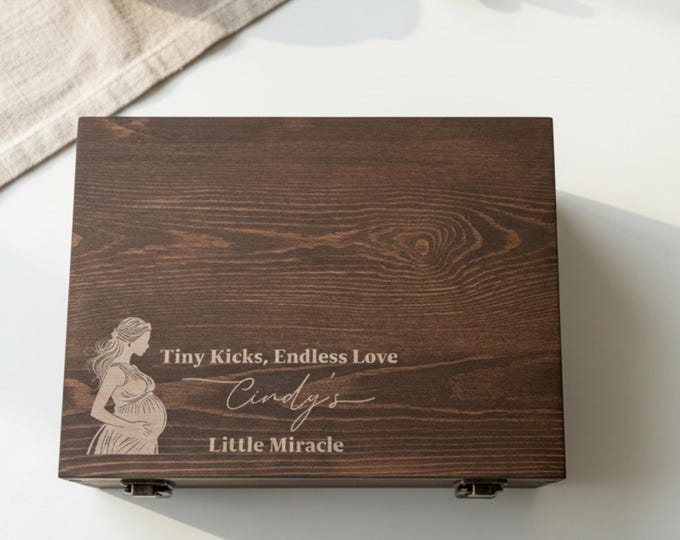 Personalized Engraved Wood Keepsake Box: Rustic Pregnancy Gift